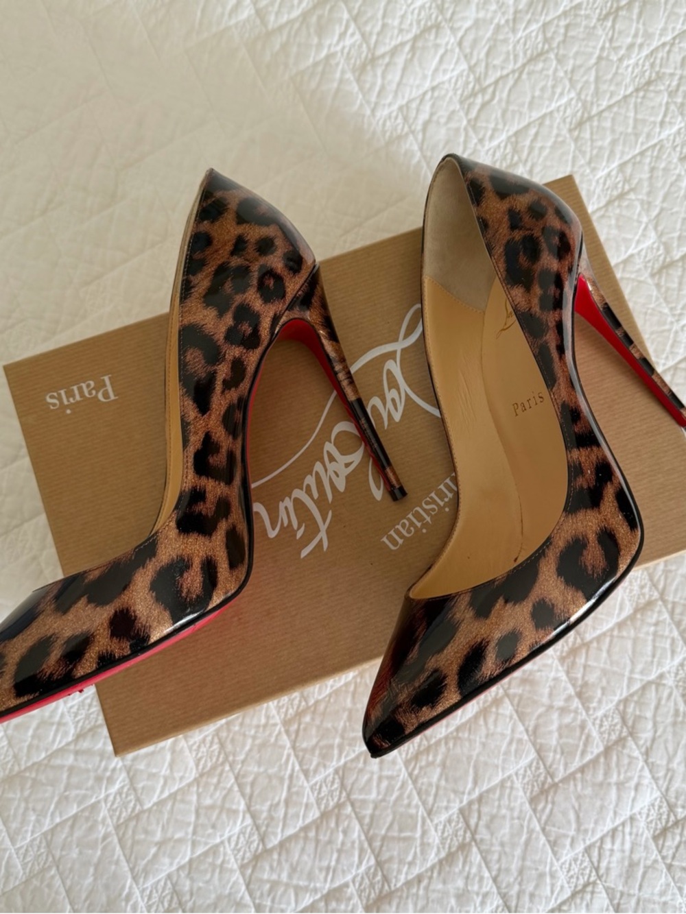 Christian Louboutin Leopard Print Pigalle 100 Patent Leather Pumps - Brown/Black